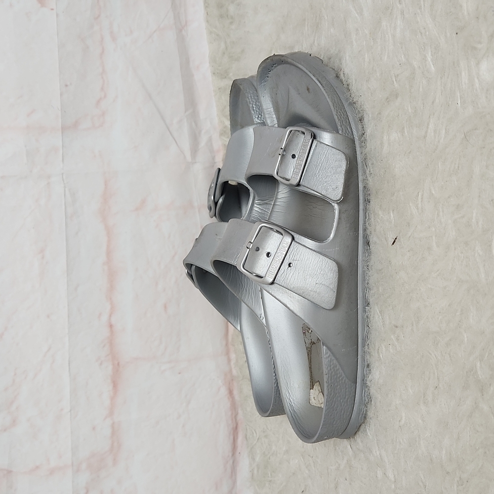 Birkinstock silver slides sandals - trendy tiktok grey buckle 39 8
